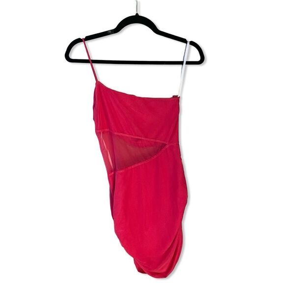 Superdown Jerica Mesh Mini Dress in Hot Pink one shoulder party Revolve S - Picture 5 of 8